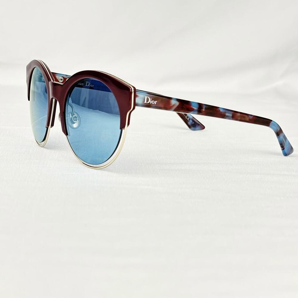 Christian Dior DiorSideral1 Round Blue Mirror Sunglasses Burgundy Tortoise
